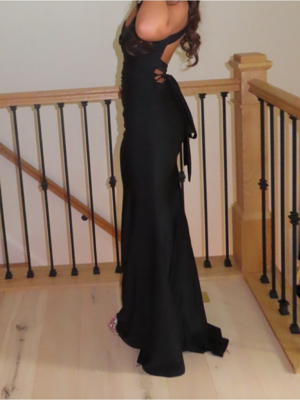 Windsor Black Backless Lace-Up Evening Gown